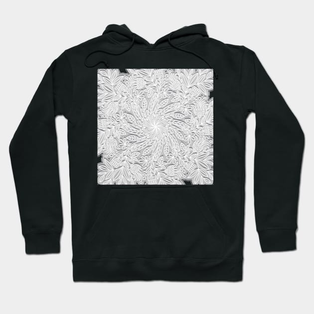 Pale Gray & White Flowers and Leaves Mandala Hoodie by kansaikate